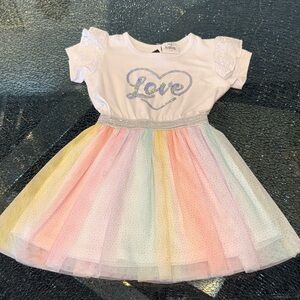 Girls' White 'Love' Rainbow Tulle Casual Dress